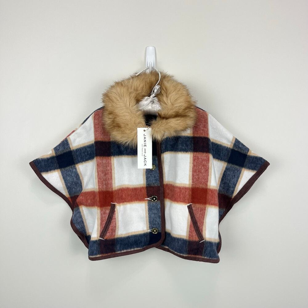 Janie and Jack Plaid Faux Fur Collar Cape 12-18 Months NWT